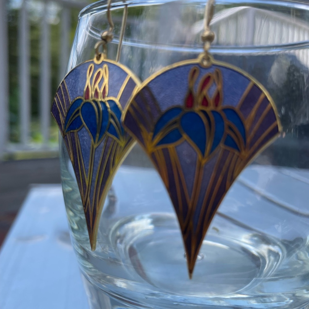 Enamel isle of Skye vintage fan shaped earrings